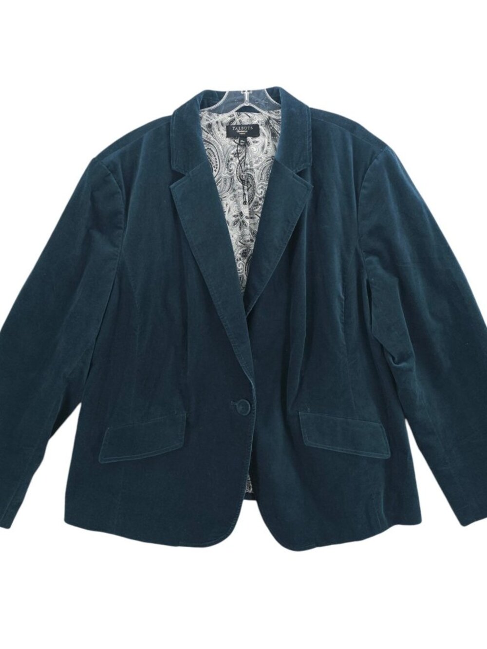 TALBOTS Dark Teal Green Velour Velvet Blazer Jacket Cotton Lycra Blend Size 22W